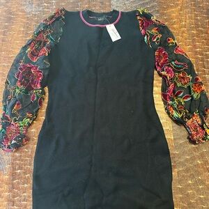 fab'rik Black Sweater Dress with Pink Trim